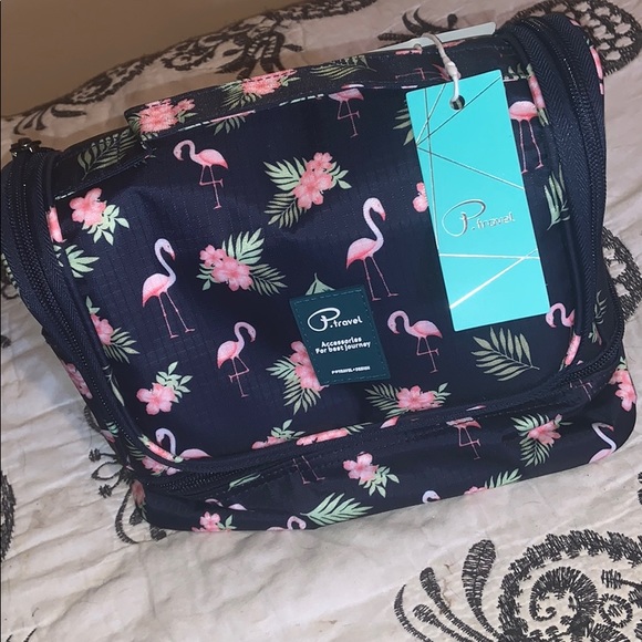 Navy & Flamingo Print Travel and Cosmetic Bag! - Picture 2 of 5